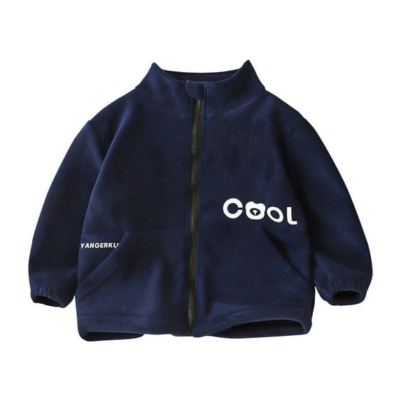 Odeerbi Kids Boys Girls Fleece Lined Sherpa Jacket Winter Thermal Coat Children's Fleece Zipper Jacket Flannel Double-Sided Fleece Outerwear Kids Clothes Navy