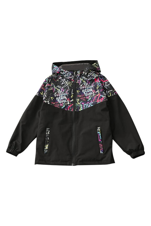 Kids Boys Girls Fleece Lined Softshell Jacket Camouflage Winter Thermal Windproof Waterproof Windbreaker Kids Coat Printing Hooded Technical Jacket Kids Clothes Black