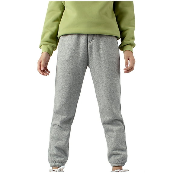 Odeerbi Kids Boys Girls Fleece Lined Sweatpants Winter Cotton Sports Pants Toddler Baby Candy Color Solid Color Leggings 2024 Casual Kids Pants Gray 10-12 Years