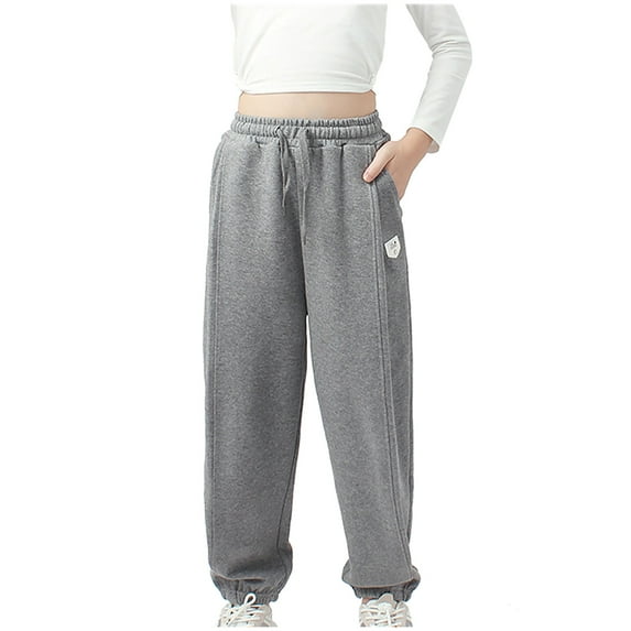 Odeerbi Kids Boys Girls Fleece Lined Sweatpants Winter Cotton Sports Pants Toddler Baby Candy Color Solid Color Leggings 2025 Casual Kids Pants Gray 8-9 Years