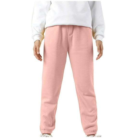 Odeerbi Kids Boys Girls Fleece Lined Sweatpants Winter Cotton Sports Pants Toddler Baby Candy Color Solid Color Leggings Casual Kids Pants Pink 6-7 Years