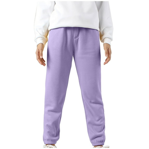 Odeerbi Kids Boys Girls Fleece Lined Sweatpants Winter Cotton Sports Pants Toddler Baby Candy Color Solid Color Leggings Casual Kids Pants Purple 10-12 Years