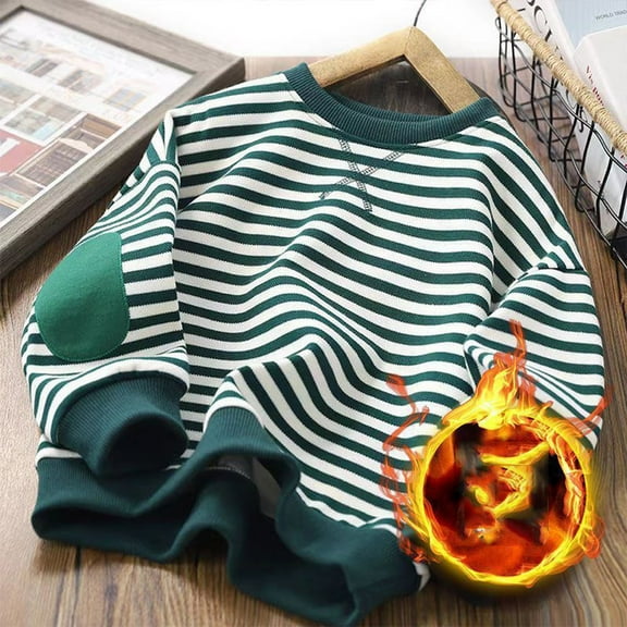 Odeerbi Kids Boys Girls Fleece Lined Sweatshirt Winter Thermal Crewneck Sweatshirts Fashion Children Casual Thicken Tops Crew-Neck Long Sleeve Pullover Sweatshirts Green