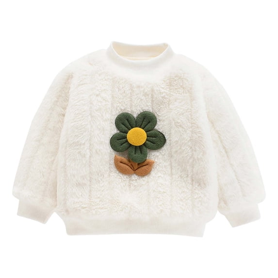 Odeerbi Kids Boys Girls Fleece Lined Sweatshirt Winter Thermal Crewneck Sweatshirts Winter Velvet Thick Lining Quilted Warm Pullover Sweatshirts Cartoon Print Outerwear White