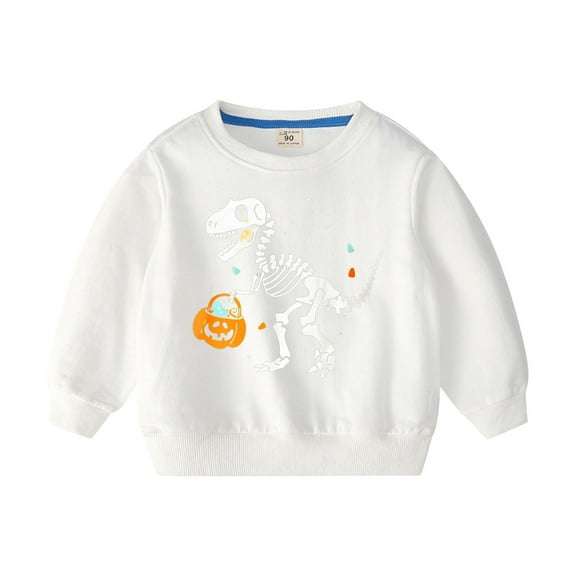 Odeerbi Kids Boys Girls Halloween Crewneck Sweatshirts Fall Winter Cotton Pullover Sweatshirt 2-10 Years Halloween Printed Long Sleeve Sweatshirt Top Kids Clothes White