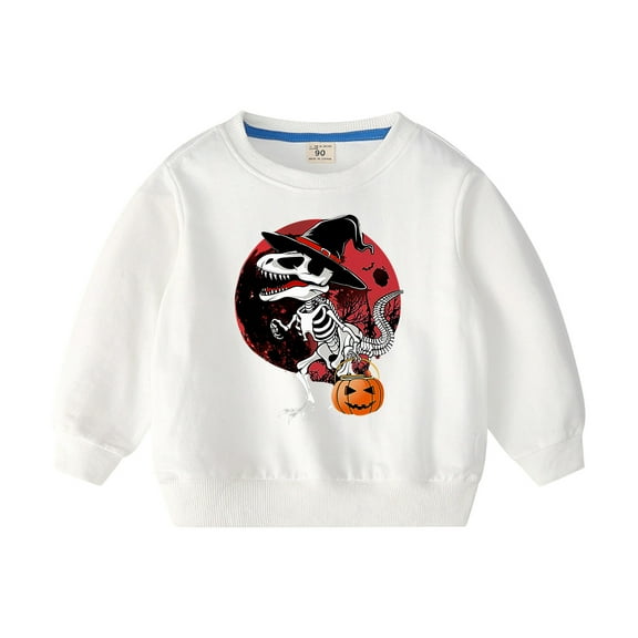Odeerbi Kids Boys Girls Halloween Crewneck Sweatshirts Fall Winter Cotton Pullover Sweatshirt 2-10 Years Halloween Printed Long Sleeve Sweatshirt Top Kids Clothes White