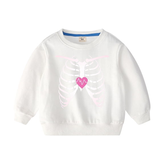 Odeerbi Kids Boys Girls Halloween Crewneck Sweatshirts Fall Winter Cotton Pullover Sweatshirt 2-10 Years Halloween Printed Long Sleeve Sweatshirt Top Kids Clothes White