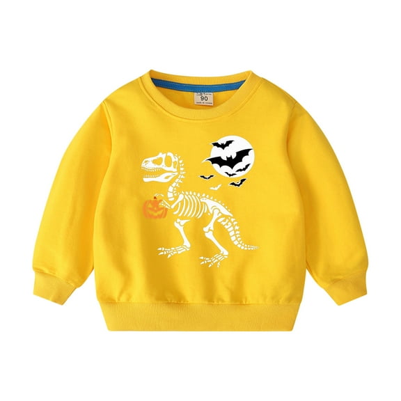 Odeerbi Kids Boys Girls Halloween Crewneck Sweatshirts Fall Winter Cotton Pullover Sweatshirt 2-10 Years Halloween Printed Long Sleeve Sweatshirt Top Kids Clothes Yellow