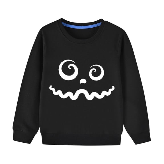 Odeerbi Kids Boys Girls Halloween Crewneck Sweatshirts Fall Winter Cotton Sweatshirt Kids Kids Cute Solid Color Halloween Print Long Sleeve Sweatshirts Top Kids Clothes Black
