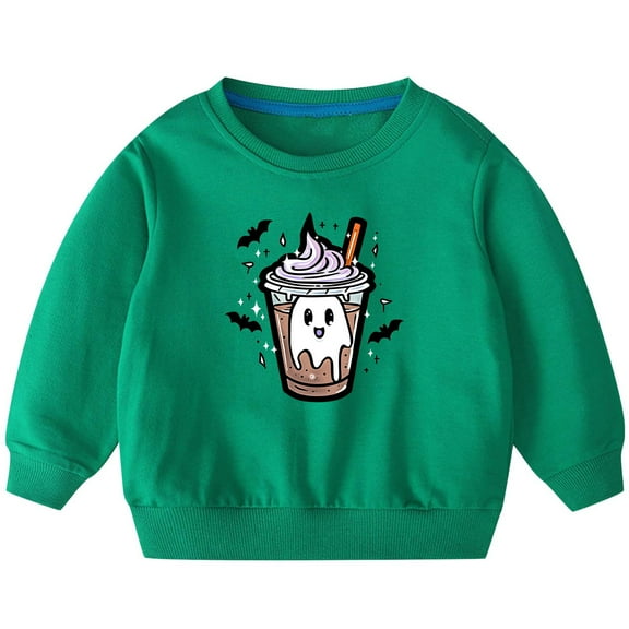 Odeerbi Kids Boys Girls Halloween Crewneck Sweatshirts Fall Winter Cotton Sweatshirt Kids Kids Cute Solid Color Halloween Print Long Sleeve Sweatshirts Top Kids Clothes Green