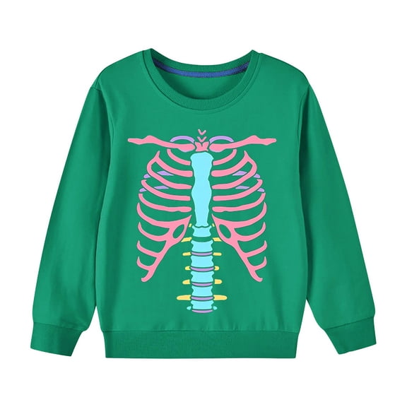 Odeerbi Kids Boys Girls Halloween Crewneck Sweatshirts Fall Winter Cotton Sweatshirt Kids Kids Cute Solid Color Halloween Print Long Sleeve Sweatshirts Top Kids Clothes Green