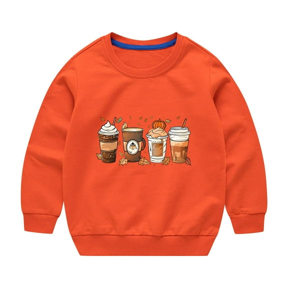 Odeerbi Kids Boys Girls Halloween Crewneck Sweatshirts Fall Winter Cotton Sweatshirt Kids Kids Cute Solid Color Halloween Print Long Sleeve Sweatshirts Top Kids Clothes Orange