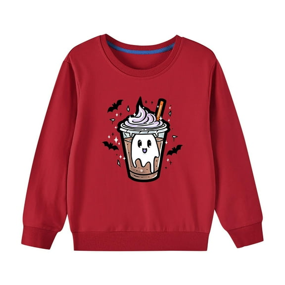 Odeerbi Kids Boys Girls Halloween Crewneck Sweatshirts Fall Winter Cotton Sweatshirt Kids Kids Cute Solid Color Halloween Print Long Sleeve Sweatshirts Top Kids Clothes Red