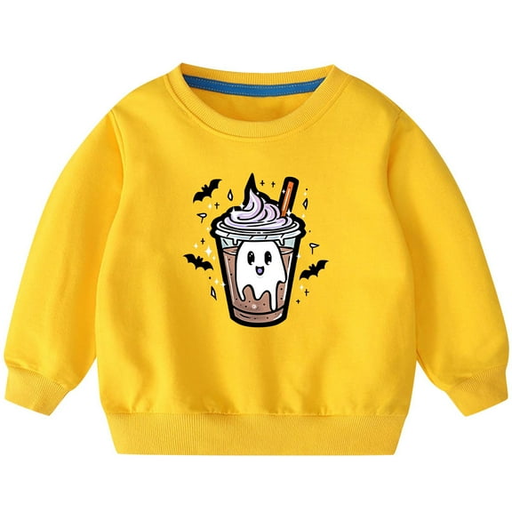Odeerbi Kids Boys Girls Halloween Crewneck Sweatshirts Fall Winter Cotton Sweatshirt Kids Kids Cute Solid Color Halloween Print Long Sleeve Sweatshirts Top Kids Clothes Yellow