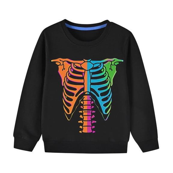 Odeerbi Kids Boys Girls Halloween Crewneck Sweatshirts Fall Winter Cotton Sweatshirt Kids Kids Cute Solid Color Halloween Print Long Sleeve Sweatshirts Top Kids Clothes Black