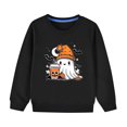 thumbnail image 1 of Odeerbi Kids Boys Girls Halloween Ghost Crewneck Sweatshirts Fall Winter Cotton Sweatshirt Kids Kids Cute Solid Color Halloween Print Long Sleeve Sweatshirts Top Kids Clothes Black, 1 of 6
