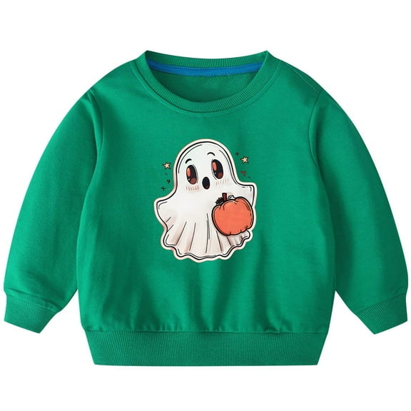 Odeerbi Kids Boys Girls Halloween Ghost Crewneck Sweatshirts Fall Winter Cotton Sweatshirt Kids Kids Cute Solid Color Halloween Print Long Sleeve Sweatshirts Top Kids Clothes Green