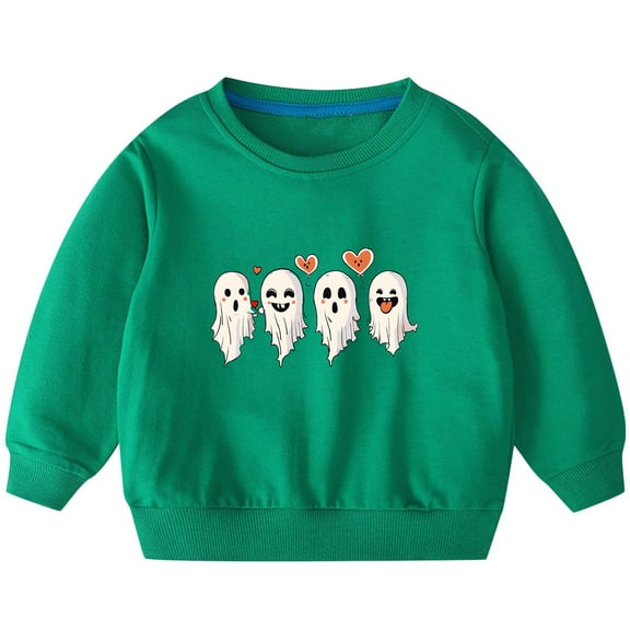 Odeerbi Kids Boys Girls Halloween Ghost Crewneck Sweatshirts Fall Winter Cotton Sweatshirt Kids Kids Cute Solid Color Halloween Print Long Sleeve Sweatshirts Top Kids Clothes Green