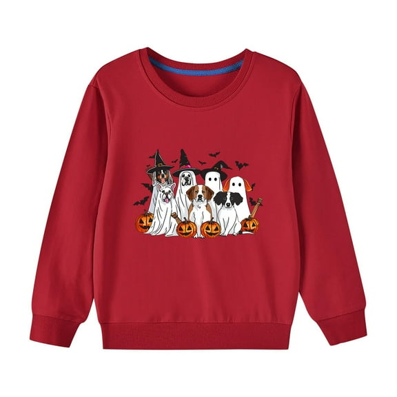 Odeerbi Kids Boys Girls Halloween Ghost Crewneck Sweatshirts Fall Winter Cotton Sweatshirt Kids Kids Cute Solid Color Halloween Print Long Sleeve Sweatshirts Top Kids Clothes Red
