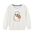 thumbnail image 1 of Odeerbi Kids Boys Girls Halloween Ghost Crewneck Sweatshirts Fall Winter Cotton Sweatshirt Kids Kids Cute Solid Color Halloween Print Long Sleeve Sweatshirts Top Kids Clothes White, 1 of 6