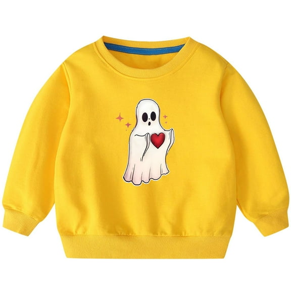 Odeerbi Kids Boys Girls Halloween Ghost Crewneck Sweatshirts Fall Winter Cotton Sweatshirt Kids Kids Cute Solid Color Halloween Print Long Sleeve Sweatshirts Top Kids Clothes Yellow