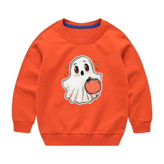 Odeerbi Kids Boys Girls Halloween Ghost Crewneck Sweatshirts Fall Winter Cotton Sweatshirt Kids Kids Cute Solid Color Halloween Print Long Sleeve Sweatshirts Top Kids Clothes Orange