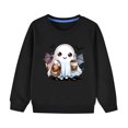 thumbnail image 1 of Odeerbi Kids Boys Girls Halloween Ghost Crewneck Sweatshirts Fall Winter Cotton Sweatshirt Kids Kids Cute Solid Color Halloween Print Long Sleeve Sweatshirts Top Kids Clothes Black, 1 of 6