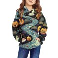 thumbnail image 1 of Odeerbi Kids Boys Girls Halloween Hoodies Ghost Print Hooded Sweatshirts Crewneck Oversized Hooded Sweatshirt 4-14 Years Kids Fashion Long Sleeve Pullover Tops Black, 1 of 6