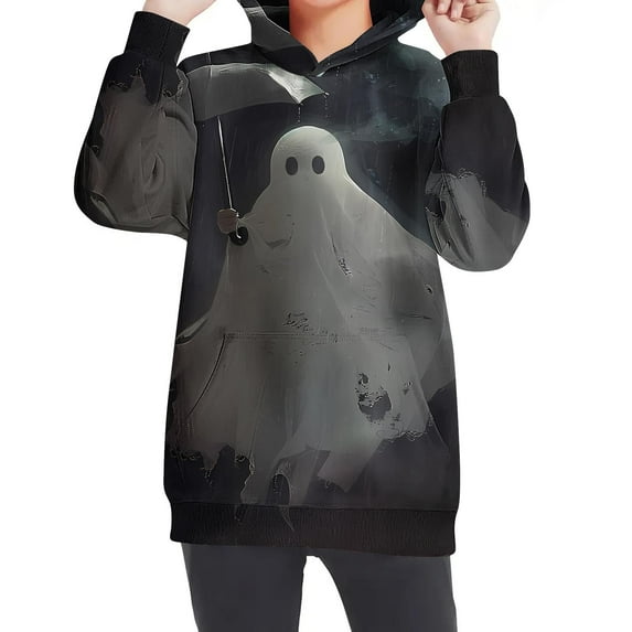 Odeerbi Kids Boys Girls Halloween Hoodies Printed Pullover Hooded Sweatshirts Oversized Crewneck Hooded Sweatshirt Kids Fashion Long Sleeve Pullover Tops 4-14 Years Dark Gray