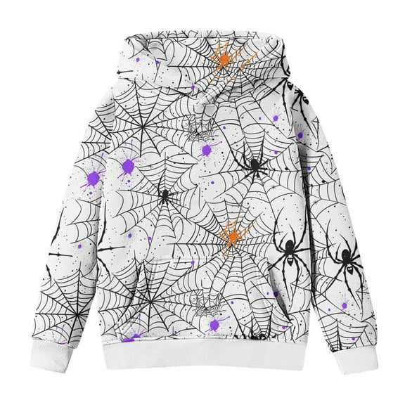 Odeerbi Kids Boys Girls Halloween Hoodies Printed Pullover Hooded Sweatshirts Oversized Crewneck Hooded Sweatshirt Kids Fashion Long Sleeve Pullover Tops 4-14 Years Gray