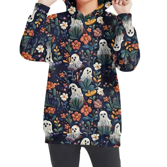 Odeerbi Kids Boys Girls Halloween Hoodies Printed Pullover Hooded Sweatshirts Oversized Crewneck Hooded Sweatshirt Kids Fashion Long Sleeve Pullover Tops 4-14 Years Multicolor