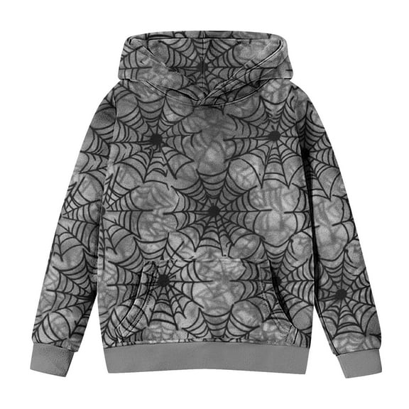 Odeerbi Kids Boys Girls Halloween Hoodies Printed Pullover Hooded Sweatshirts Oversized Crewneck Hooded Sweatshirt Kids Fashion Long Sleeve Pullover Tops 4-14 Years Dark Gray