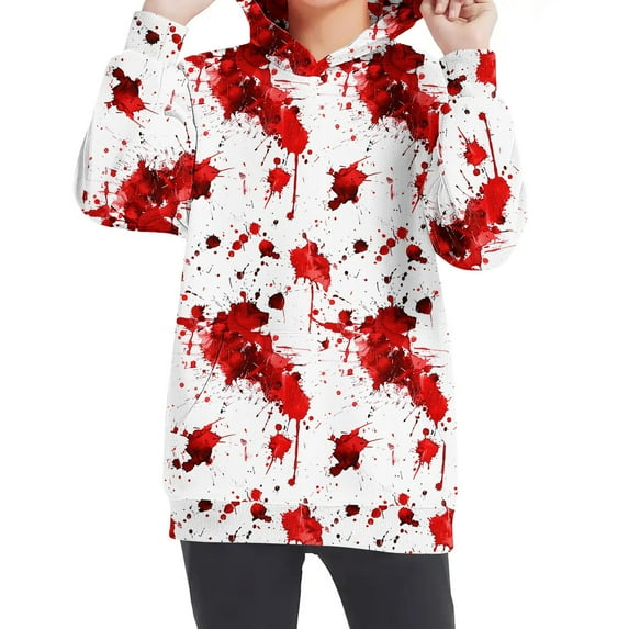 Odeerbi Kids Boys Girls Halloween Hoodies Printed Pullover Hooded Sweatshirts Oversized Crewneck Hooded Sweatshirt Kids Fashion Long Sleeve Pullover Tops 4-14 Years Red