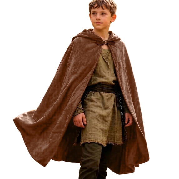 Odeerbi Kids Boys Girls Halloween Long Hooded Cape Cloak Solid Color Robe for Party Witch Dress Up