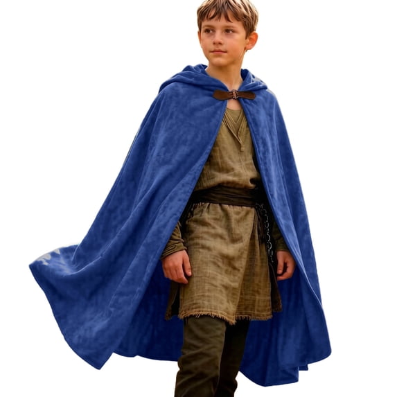 Odeerbi Kids Boys Girls Halloween Long Hooded Cape Cloak Solid Color Robe for Party Witch Dress Up