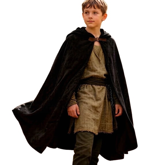 Odeerbi Kids Boys Girls Halloween Long Hooded Cape Cloak Solid Color Robe for Party Witch Dress Up