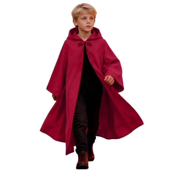 Odeerbi Kids Boys Girls Halloween Long Hooded Cape Cloak Solid Color Witch Robe for Party Dress Up