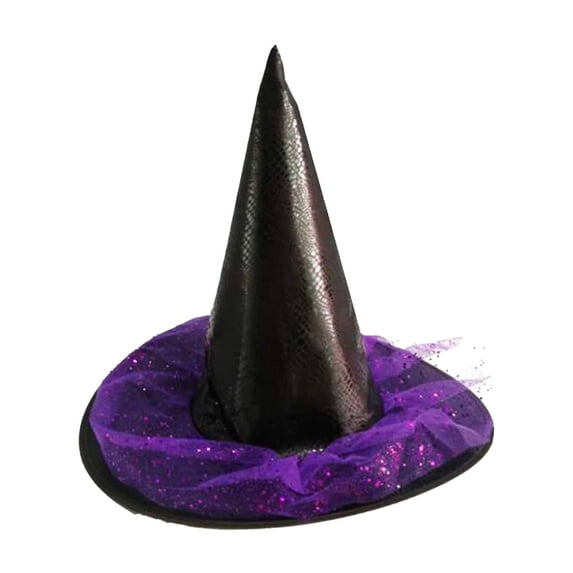 Odeerbi Kids Boys Girls Halloween Witch Hat Sequin Tulle Wide Brim Pointed Tall Hat Party Dress Up Accessory