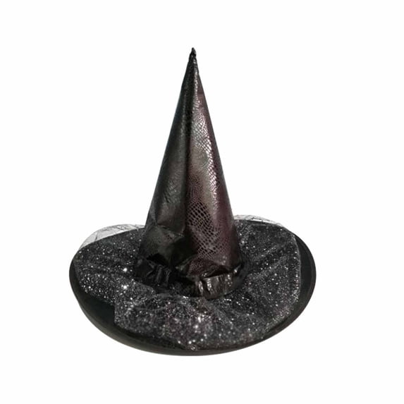 Odeerbi Kids Boys Girls Halloween Witch Hat Sequin Tulle Wide Brim Pointed Tall Hat Party Dress Up Accessory