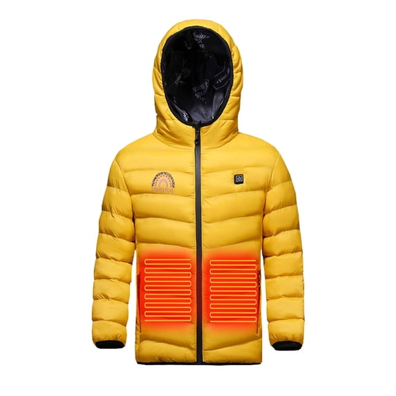 Odeerbi Kids Boys Girls Heated Jacket Kids Puffer Coat Children USB Intelligent Constant Temperature 3 Areas Heated Coat Plus Size Winter Windproof Heated Jacket Yellow 8-9 Years