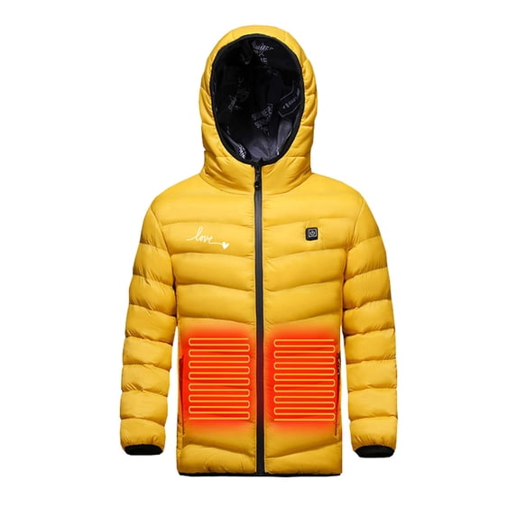 Odeerbi Kids Boys Girls Heated Jacket Kids Puffer Coat Children USB Intelligent Constant Temperature 3 Areas Heated Coat Plus Size Winter Windproof Heated Jacket Yellow 6-7 Years
