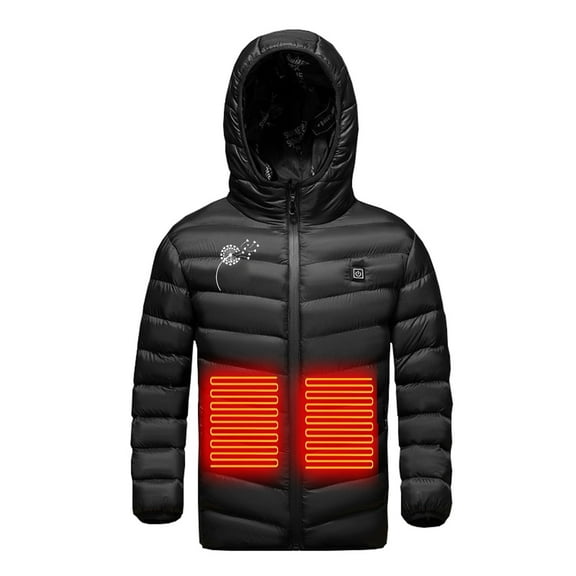 Odeerbi Kids Boys Girls Heated Jacket Kids Puffer Coat Children USB Intelligent Constant Temperature 3 Areas Heated Coat Plus Size Winter Windproof Heated Jacket Black 10-11 Years without Power Bank