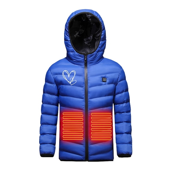 Odeerbi Kids Boys Girls Heated Jacket Kids Puffer Coat Children USB Intelligent Constant Temperature 3 Areas Heated Coat Plus Size Winter Windproof Heated Jacket Blue 10-11 Years