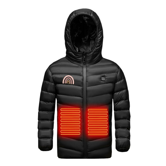 Odeerbi Kids Boys Girls Heated Jacket Kids Puffer Coat Children USB Intelligent Constant Temperature 3 Areas Heated Coat Plus Size Winter Windproof Heated Jacket Black 10-11 Years without Power Bank