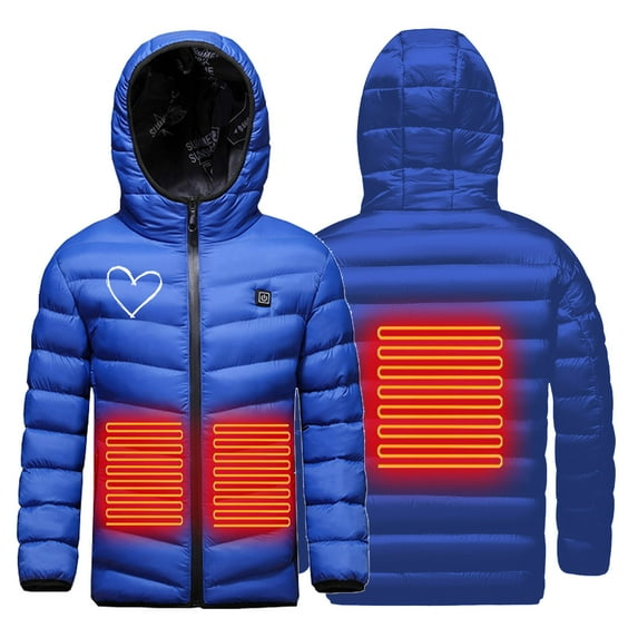 Odeerbi Kids Boys Girls Heated Jacket Winter Thermal Heated Coat Plus Size USB Intelligent Constant Temperature Heated Windproof Coat Children 3 Heated Jacket Kids Clothes Blue without Power Bank