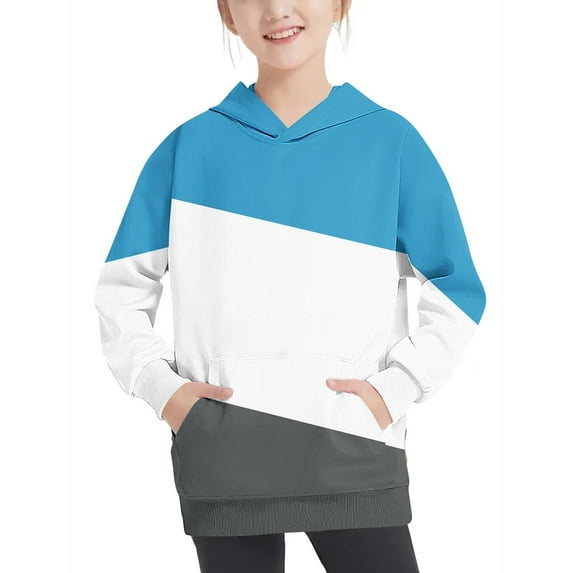 Odeerbi Kids Boys Girls Hoodies Color Block Pullover Hooded Sweatshirts Oversized Crewneck Hooded Sweatshirt Kids Fashion Long Sleeve Pullover Tops 4-14 Years Sky Blue