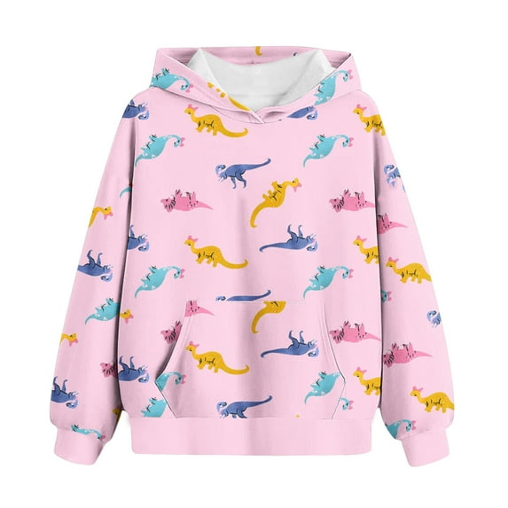Odeerbi Kids Boys Girls Hoodies Dinosaur Pullover Hooded Sweatshirts Children's Pattern Printed Round Neck Long Sleeve Hooded Sweatshirt Pink