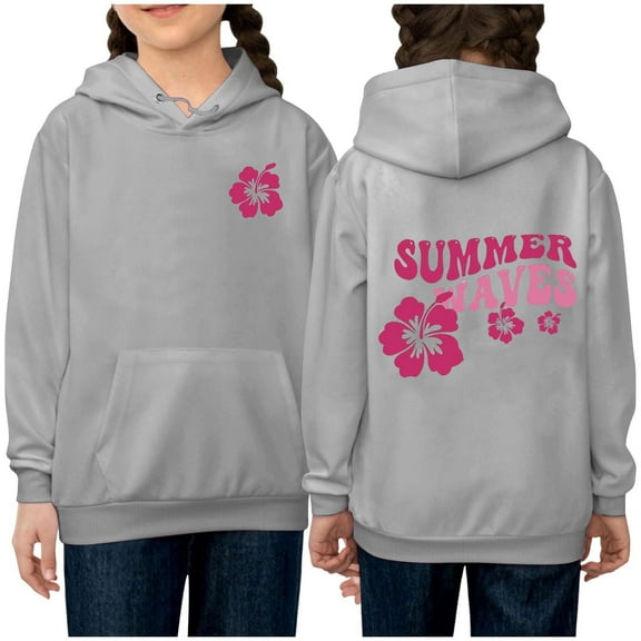 Odeerbi Kids Boys Girls Hoodies Fall Winter Pullover Hooded Sweatshirts Children's Long Sleeve Pattern Sweatshirt Round Neck Top Kids Clothes Gray