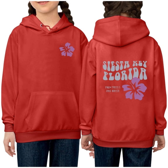 Odeerbi Kids Boys Girls Hoodies Fall Winter Pullover Hooded Sweatshirts Children's Long Sleeve Pattern Sweatshirt Round Neck Top Kids Clothes Red