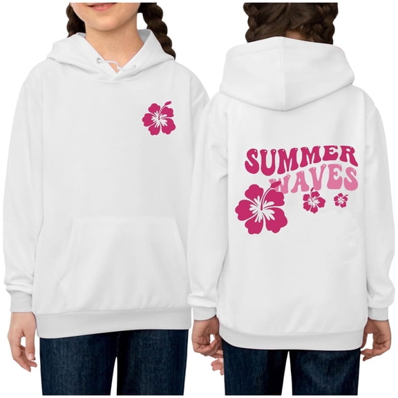 Odeerbi Kids Boys Girls Hoodies Fall Winter Pullover Hooded Sweatshirts Children's Long Sleeve Pattern Sweatshirt Round Neck Top Kids Clothes White